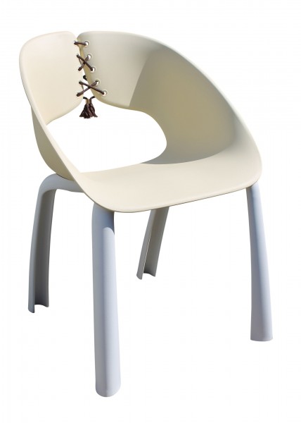 2. WAHL TRENDA Stapelsessel stylisch Sessel mit Schnüren grau / natur
