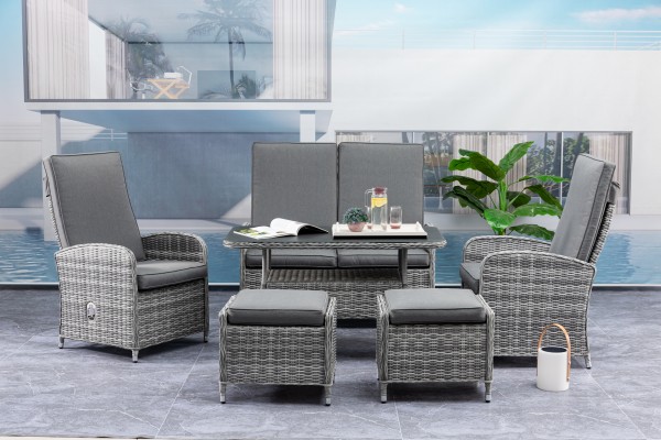 FIORA Polyrattan Lounge Gartenmöbel Sitzgruppe grau